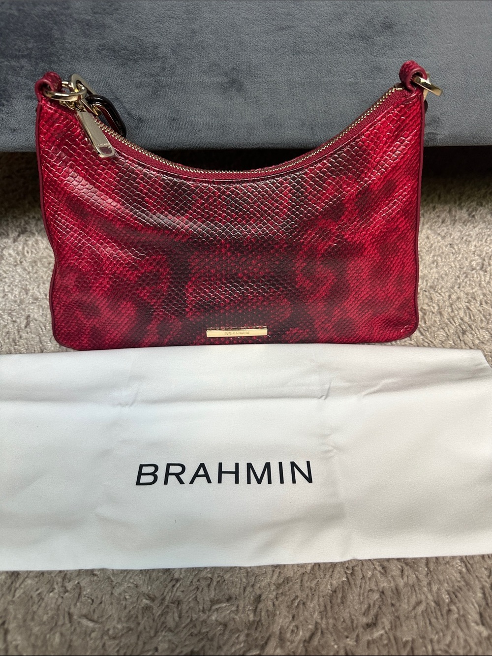Brahmin Ruby Red Snake-Embossed Esme Leather Shoulder Bag